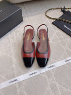 CHANEL 25S SLINGBACK IN BLACK AND ROSEWOOD CALFSKIN GOLD HARDWARE