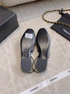 CHANEL 25S SLINGBACK IN BLACK AND TAUPE GRAY CALFSKIN GOLD HARDWARE