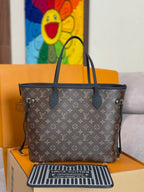 LOUIS VUITTON NEVERFULL INSIDE OUT MM BAG 31 IN BROWN MONOGRAM COATED CANVAS AND CALFSKIN