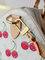 LOUIS VUITTON LV 25S SPEEDY SOFT 30 IN WHITE CANVAS MONOGRAM CHERRY PRINT GOLD HARDWARE