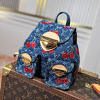 LOUIS VUITTON LV 25S VENICE BACKPACK 26 IN BLUE DENIM MONOGRAM CHERRY GOLD HARDWARE