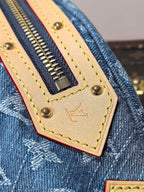 LOUIS VUITTON LV 25S BUMBAG 38 IN BLUE MONOGRAM DENIM LEATHER TRIM GOLD HARDWARE