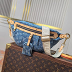 LOUIS VUITTON LV 25S BUMBAG 38 IN BLUE MONOGRAM DENIM LEATHER TRIM GOLD HARDWARE