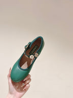 CHANEL HIGH MARY JANE SEA GREEN LAMBSKIN