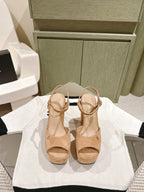 CHANEL HIGH SANDAL PEACH PINK SUEDE CALFSKIN
