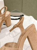 CHANEL HIGH SANDAL PEACH PINK SUEDE CALFSKIN
