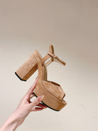 CHANEL HIGH SANDAL PEACH PINK SUEDE CALFSKIN