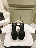 CHANEL HIGH SANDAL BLACK SUEDE CALFSKIN