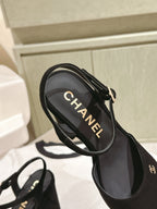 CHANEL HIGH SANDAL BLACK SUEDE CALFSKIN