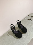 CHANEL HIGH SANDAL BLACK SUEDE CALFSKIN