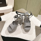 CHANEL HIGH SANDAL GREY SUEDE CALFSKIN