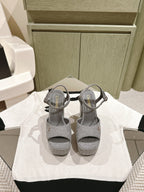 CHANEL HIGH SANDAL GREY SUEDE CALFSKIN