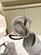 CHANEL HIGH SANDAL GREY SUEDE CALFSKIN