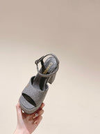 CHANEL HIGH SANDAL GREY SUEDE CALFSKIN