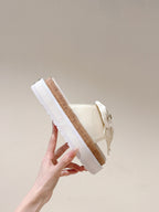 CHANEL SLIPPERS WITH SILK BOW IN WHITE COWHIDE