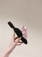 CHANEL MULE WITH SILK LIGHT PINK BOW AND BLACK LAMBSKIN