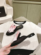 CHANEL MULE WITH SILK LIGHT PINK BOW AND BLACK LAMBSKIN