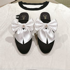 CHANEL MULE WITH SILK WHITE BOW AND BLACK LAMBSKIN
