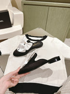 CHANEL MULE WITH SILK WHITE BOW AND BLACK LAMBSKIN