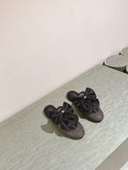 CHANEL JEWELED MULE WITH SILK BOW AND BLACK LAMBSKIN