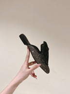 CHANEL JEWELED MULE WITH SILK BOW AND BLACK LAMBSKIN