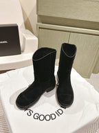 CHANEL SHORT BOOTS BLACK SUEDE CALFSKIN