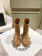 CHANEL SHORT BOOTS PEANUT BROWN SUEDE CALFSKIN