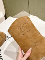 CHANEL SHORT BOOTS PEANUT BROWN SUEDE CALFSKIN