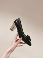 CHANEL HIGH HEELS BLACK CALFSKIN AND FABRIC