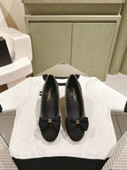 CHANEL HIGH HEELS BLACK CALFSKIN AND FABRIC