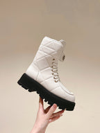 CHANEL MARTIN BOOTS IN WHITE EMBROIDERED CALFSKIN