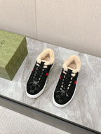 GUCCI ACE SNEAKER WITH WEB IN BLACK EMBOSSED SUEDE AND WOOL LINING