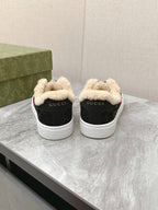 GUCCI ACE SNEAKER WITH WEB IN BLACK EMBOSSED SUEDE AND WOOL LINING