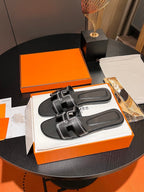 HERMES 0RAN SANDAL Calfskin Black