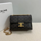 CELINE MEDIUM VICTOIRE BAG 25 IN BLACK TRIOMPHE CANVAS GOLD HARDWARE