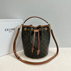 CELINE CLARA BAG 24 IN BLACK TRIOMPHE CANVAS AND BROWN CALFSKIN TRIM