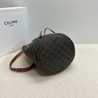 CELINE CLARA BAG 24 IN BLACK TRIOMPHE CANVAS AND BROWN CALFSKIN TRIM