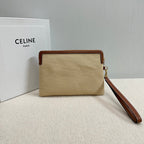 CELINE SMALL POUCH 25 IN BEIGE CANVAS AND BROWN CALFSKIN