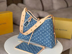 LOUIS VUITTON LV 25S CARRYALL 39 IN BLUE DENIM MONOGRAM LEATHER TRIM