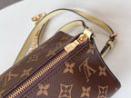 LOUIS VUITTON BLOOM POUCH 22 IN BROWN MONOGRAM CANVAS AND PASTEL YELLOW CALFSKIN SIDES