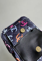 CHANEL BACKPACK 18CM BLACK & MANY OTHER COLORS PRINTED FABRIC GOLD HARDWARE