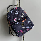 CHANEL BACKPACK 18CM BLACK & MANY OTHER COLORS PRINTED FABRIC GOLD HARDWARE