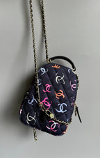 CHANEL BACKPACK 18CM BLACK & MANY OTHER COLORS PRINTED FABRIC GOLD HARDWARE