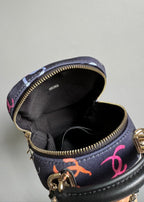 CHANEL BACKPACK 18CM BLACK & MANY OTHER COLORS PRINTED FABRIC GOLD HARDWARE