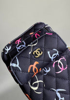 CHANEL BACKPACK 18CM BLACK & MANY OTHER COLORS PRINTED FABRIC GOLD HARDWARE