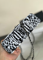 CHANEL FLAP BAG 20 IN BLACK AND WHITE SEQUINS SILVER HARDWARE