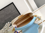 LOUIS VUITTON CAPUCINES MINI 21 IN PEARL WHITE MIX SKY BLUE TAURILLON GOLD HARDWARE