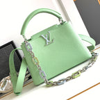 LOUIS VUITTON CAPUCINES BB 27 IN LIGHT GREEN TAURILLON SILVER HARDWARE