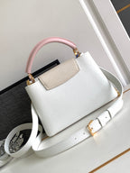 LOUIS VUITTON CAPUCINES BB 27 IN WHITE MIX PINK AND BEIGE TAURILLON GOLD HARDWARE
