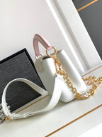LOUIS VUITTON CAPUCINES MINI 21 IN WHITE MIX PINK AND BEIGE TAURILLON GOLD HARDWARE
